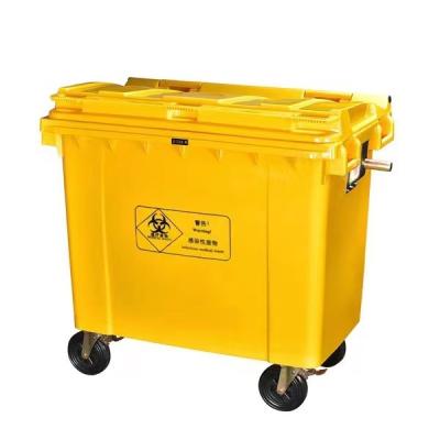 China Factory Price Sustainable Plastic 660L Garbage Bin Mobile Medical Waste Bin For Hospital for sale