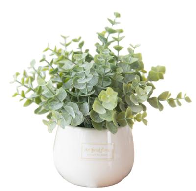 China 2021 Hot Selling Fresh Nordic Artificial Flower Pots Simulated Plastic Home Decoration Artificial Plant Green Plant Potted Small for sale