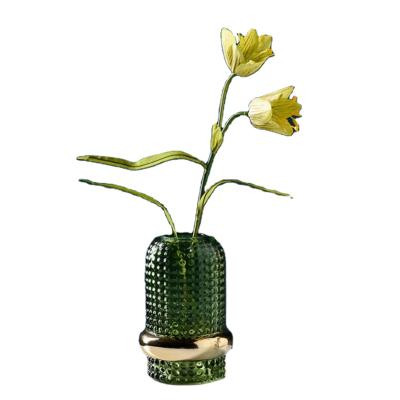 China Turquoise Phnom Penh retro decoration soft vase in home handmade Nordic green glass living room flower arrangement vase for sale