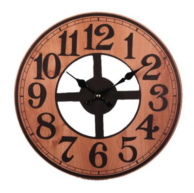 China New hollowed out creative cross wall clock classic/postmodern log carving living room wall decoration wall clock for sale