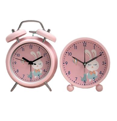 China 2021 Hot Selling Art Decor Cartoon Bedroom Double Ring Light Table Clock Cute Home Decoration Mute Alarm Clock Bedside for sale