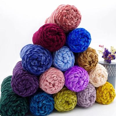 China Wholesale Soft Bulky Sustainable Fluffy Hand Knit Puffy 100% Polyester 1ply 100g Chenille Velet Yarn For Crochet Milk Knitting Yarns for sale