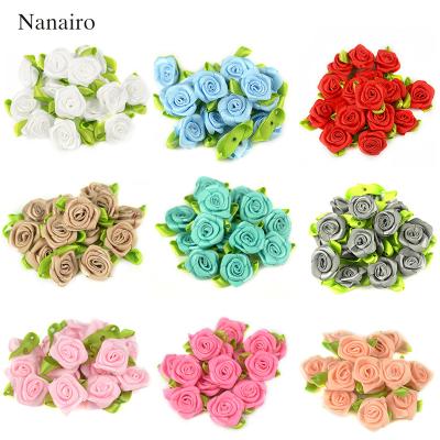 China decorative flowers & Braid 2cm Artificial Mini Silk Rosettes Fabric Flowers Heads Making Handmade Satin Ribbon Roses DIY Craft for Wedding Decoration for sale