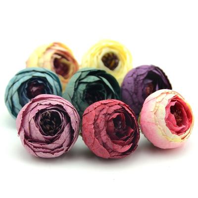 China Home Decoration DIY Artificial Colorful Silk Tea Flower Bud Wedding Party Wedding Camellia Rose Head For Flower Wall for sale