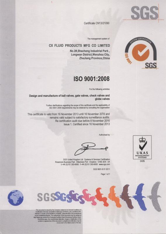 ISO9001:2008 - CX FLUID PRODUCTS MFG CO.,LIMITED