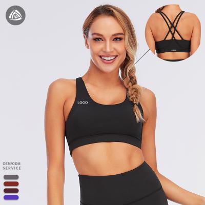 China Antibacterial IN RUNNING Activewear Sustainable Women's High Impact Sports Bra Recycled Workout Lift Up Cross Straps Yoga Bras Tops for sale