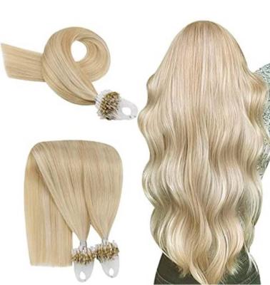 China Micro Ring Human Cold Fusion Hair Extensions #60 Platinum Blonde Microbead Micro Blonde Hair Extensions Body Wave Loop Curl Extensions Real Hair for sale