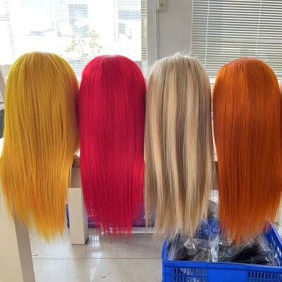 China Soft Thick Soft Hd 13x4 Lace Front 180% Human Density Virgin Hair Highlighted Wigs With Color Hd Highlighted 28 Inch Human Wig For Black Women for sale