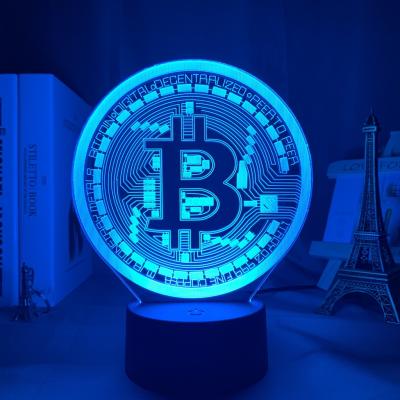 China Bitcoin Night Light Room Nightlight Touch Sensor 7/16 Color Table Contemporary Acrylic 3d Led Decorative Table Lamp for sale