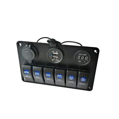 China Waterproof Car /Yacht /Boat 6 Strip LED Light Marine Switch Panel For Truck Boats Boat With Digital Voltage Display Dual USB 3.1A Power Charger for sale