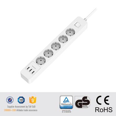 China For European Energy Saving TV Power Strip With Dual Hole Switch 5 Outlets 3 USB Ports for sale