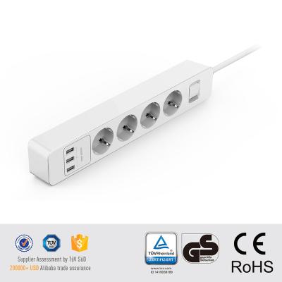 China For TV GS CE ROHS Approved European OEM Extension Socket 4 AC Outlet With USB Smart Charging Port for sale