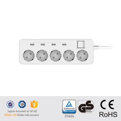 China For ODM TV Cord 1.5M German Type 5 Outlet Power Strip With 4 USB Ports for sale