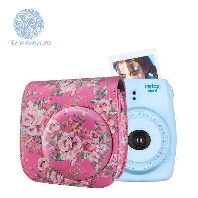 China Durable Pink Rose Flower Case Bag For Fujifilm Mini8 Microfiber Snap Camera Synthetic Leather Cross - Body Bag for sale