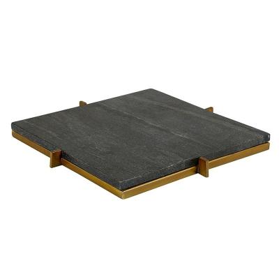 China Sustainable Wholesale Modern Luxury Square Marble Serving Tray with Metal Stand Home Decor for sale