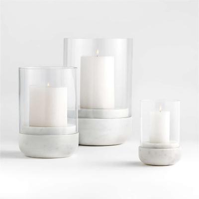 China Wholesale Home Decor Minimalist White Marble and Glass Candle Holder Easter Decor Gift for sale