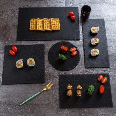 China Sustainable Wholesale Custom Made Natural Black Slate Board Sushi Trays Tableware Home Kitchen Accessories for sale