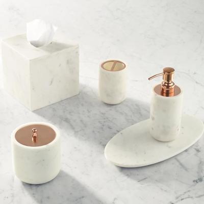 China Sustainable White Modern Bath Room Sets 8 Pcs Plated Rose Gold Faced Marble Bathroom Accessories for sale