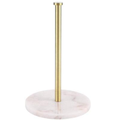 China Modern Standing Paper Towel Roll Holder Gold Kitchen With Marble Base For Standard Or Huge Rolls Brushed Brass D20*33.1cm for sale