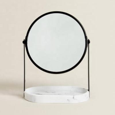 China Single style table magnifying mirror with a black structure and an oval marble storage tray base for sale