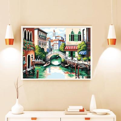 China Modern Full Circle 5D Diamond Painting City Shore Landscape DIY Home Decoration Diamond Embroidery for sale