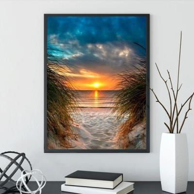 China Modern Round 5D Diamond Painting Beach Seaside Scenery DIY Home Decoration Full Diamond Embroidery for sale