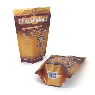 China Gold Mini Aluminium Foil Stand Up Zipper Packing Bags Rice Cake Food Packaging for sale