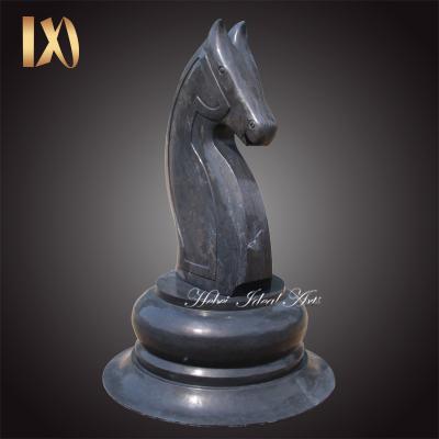 China Garden Decorative Classic Dedign Hand-carved Black Marble Horse Statue Chess Horse Sculpture for sale