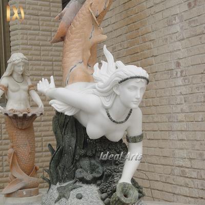 China Modern Ideal Arts Water Fountain Garden Mermaid Statue Customized Indoor Beige Marble Fountain for sale