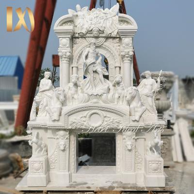 China Modern Ideal Arts Ornate Classic Pure White Decoration Marble Statue Fireplace Mantel Luxury White Stone Surround for sale