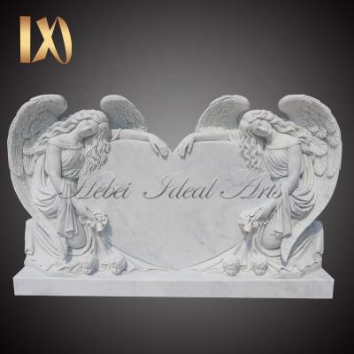 China Modern High Quality Heart Shaped Headstone With Angel Sculpture Marble Monument for sale