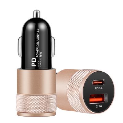 China New Design Mobile Phone Tablet MP3 GPS Dual Ports Car Charger 30W Palladium Aluminum Type-C and QC 3.0 Fast Car USB Charger For iPhone Samsung for sale