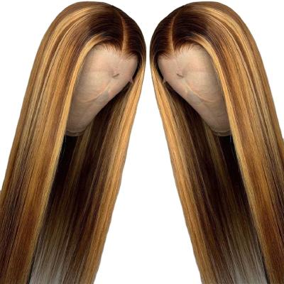 China Silky Straight Wave Highlight Hair Straight Wigs For Women 13X4 Lace Frontal Wig 4/27 Ombre Lace Closure Malaysian Straight Wig for sale