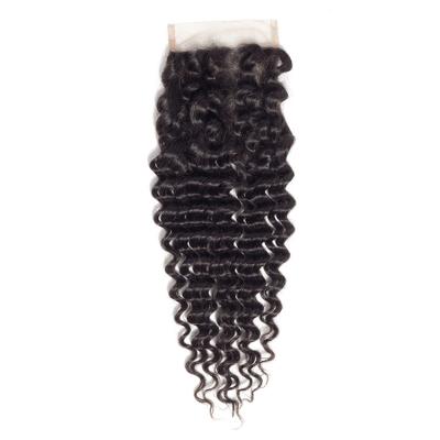 China Brazilian Deep Wave Lace Closure 4x4 Deep Curly Wave With Baby Hair 100% Human Remy Hair Closure Natural Color for sale