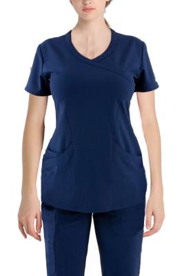 China 180 GSM Polyester 62% Viscose 33% Spandex 5% Women Plain Woven Short Sleeve Medical Uniform for sale