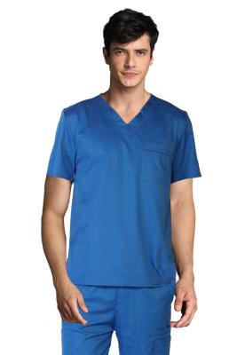 China 200 GSM V Neck Man Short Sleeve Plain Woven Uniform Blue Medical Scrubs for sale