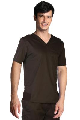 China 180 GSM Polyester Cotton Spandex V Neck Short Sleeve Brown Medical Scrubs for sale