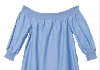 China Polyester80% Cotton20%  Smock Pleats Blue Ladies Strapless Dress for sale