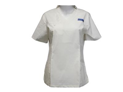 China Las mangas cortas con cuello de pico el Spandex3% blancas de 160 G/M T/C 55%/42% médicas friegan el uniforme médico en venta