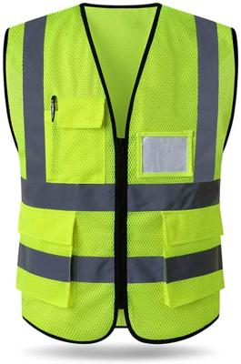 Cina Alta visibilità 100% del poliestere Mesh Vest With Pockets Zipper riflettente fluorescente in vendita