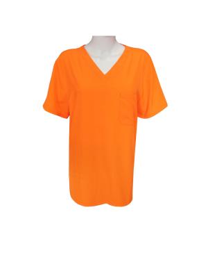 China 180GSM 100% Polyester Medical Uniform V Neck Scrub Orange Short Sleeve for sale