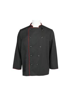 China des Schwarz-240G Baumwolle 35% Chef-Jacket Long Sleeve-Polyester-65% mit roten Rohrleitungen zu verkaufen