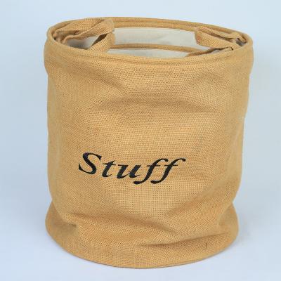 China Viable Custom Simple Household Sundries Storage Box Jute Cloth Basket Storage Foldable Wardrobe Storage Basket for sale