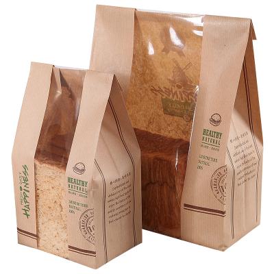 China Hot Sale Recyclable Custom Biodegradable Paper Bag Printed Logo Bread Take Away Eco Friendly Kraft Paper Bread Bag With Window for sale