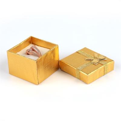 China Wholesale Custom Hand Made Color Logo Cardboard Wedding Ring Box With Bow Engagement Ring Handmade Paper Box With Sponge for sale