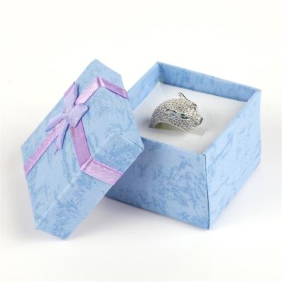 China Hot Selling Handmade Ring Jewelry Box With Color Square Small Cardboard Handmade Jewelry Packaging Box Custom Bow And Foam for sale