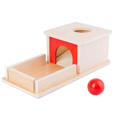 China Early Education Baby Early Education Teaching Aid Wooden Telephone Booth Drawer Game Ball Montessori Table Toys Objects Permanent Box With Tray for sale