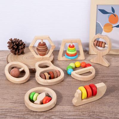 China Soft Newly Popular Wooden Toy Kids Hand Bell Toys Original Wooden Non-lacquer Environmental Children's Molars Clink Set Toys for sale