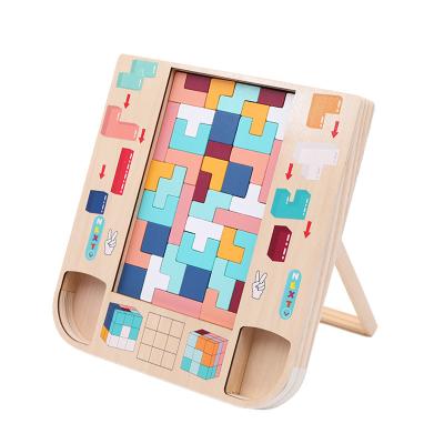 China 100% Multifunctional Eco-friendly Brain Teaser Puzzle Educational Wooden Tetriis Preschool Games Logic 3d Thinking Cube for sale