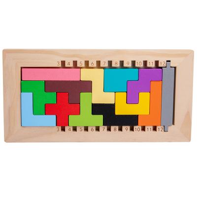 China Cartoon Toy The Mystery Of The Cube Hot Early Selling Tangram Educational Puzzles Color 3D Blocks Wooden Tetri Puzzle For Kids for sale